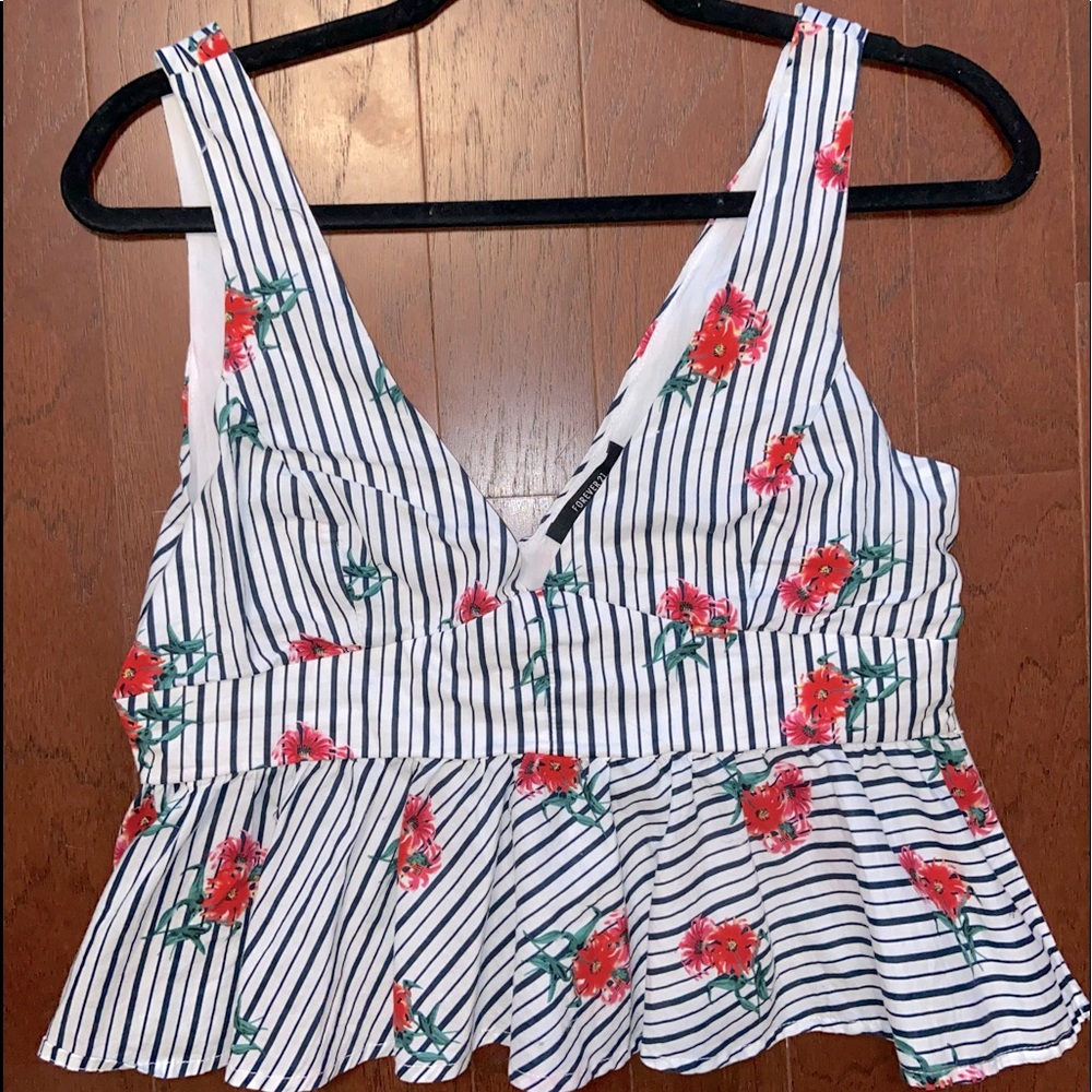 Striped Floral Crop Tank